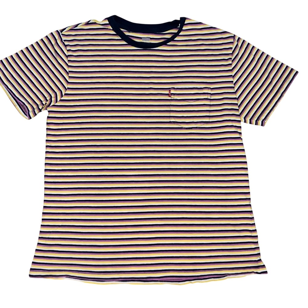 Levis Mens Standard Fit‎ Striped Pocket T-Shirt Purple Yellow Navy Blue Size M